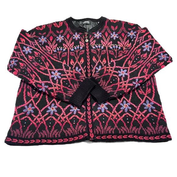 Icelandic Design Wool Blend Embroidered Floral Sweater‎ XL (F-253) - Picture 1 of 5